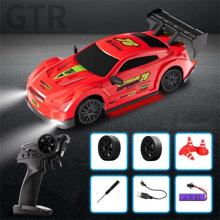 Yellow - 1/20 2.4G 4WD Drift RC Car GTR Mini Race LED Light High Speed Remote Control On-Road Racing