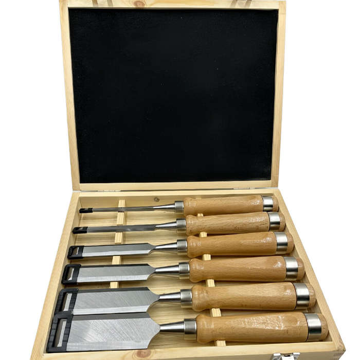8 PCS - High Carbon Steel Woodworking Chisel Set 8pcs Ergonomic Wooden Handle Sharp Blade Widths 10-