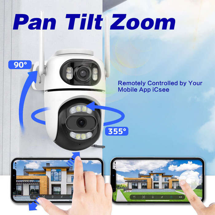 EU Plug - 4MP 5X Zoom Dual Lens Wireless Security Camera PTZ Color Night Vision AI Human Detection T