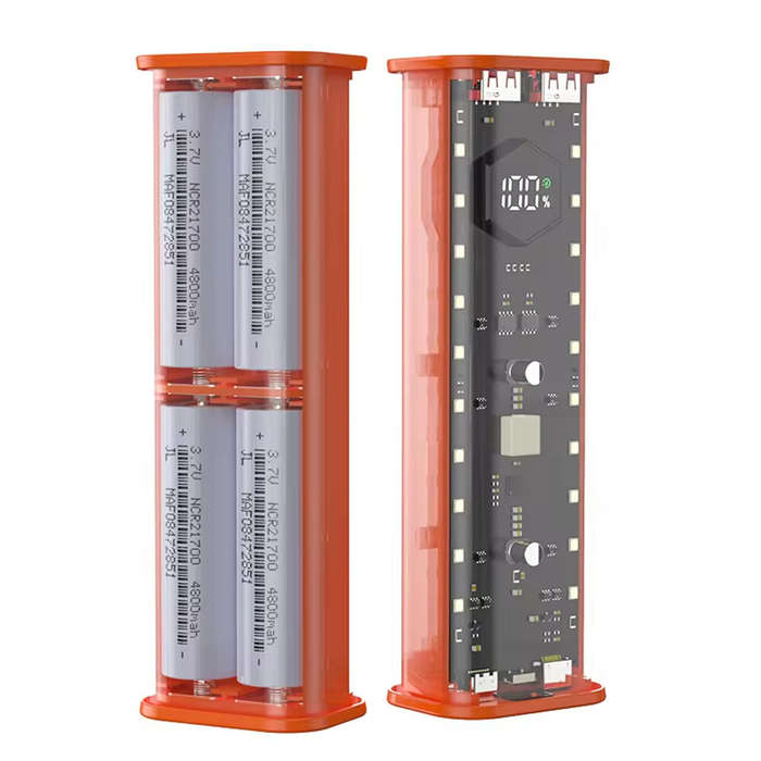 Orange - 21700 Battery Storage Box 4 Slots DIY Power Bank Box for 21700 Charger Dual USB Output Type
