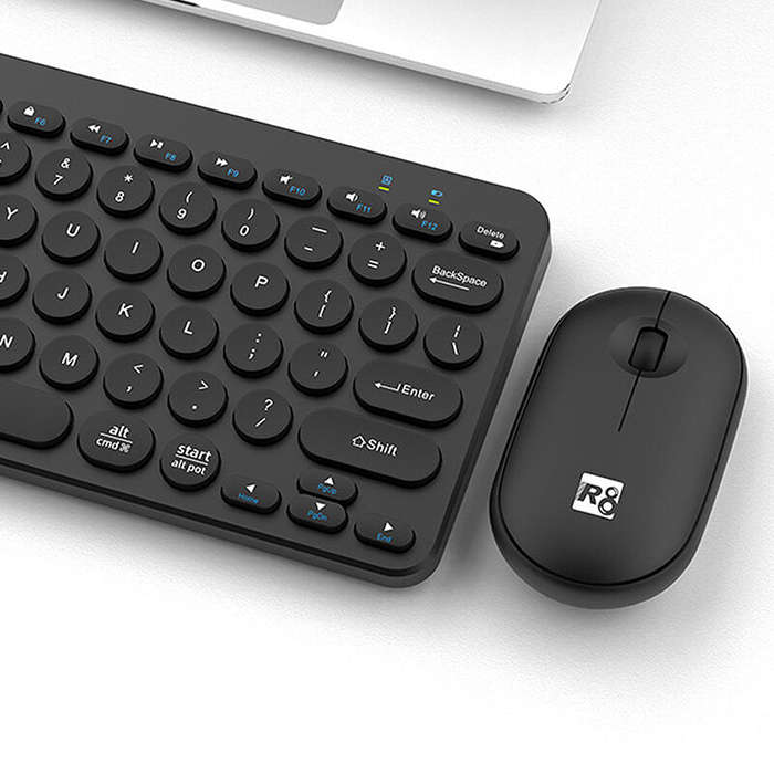 Black - R8 1928 2.4G Wireless bluetooth Keyboard and Mouse Set 78-Keys Punk Keycaps Keyboards 1200DP