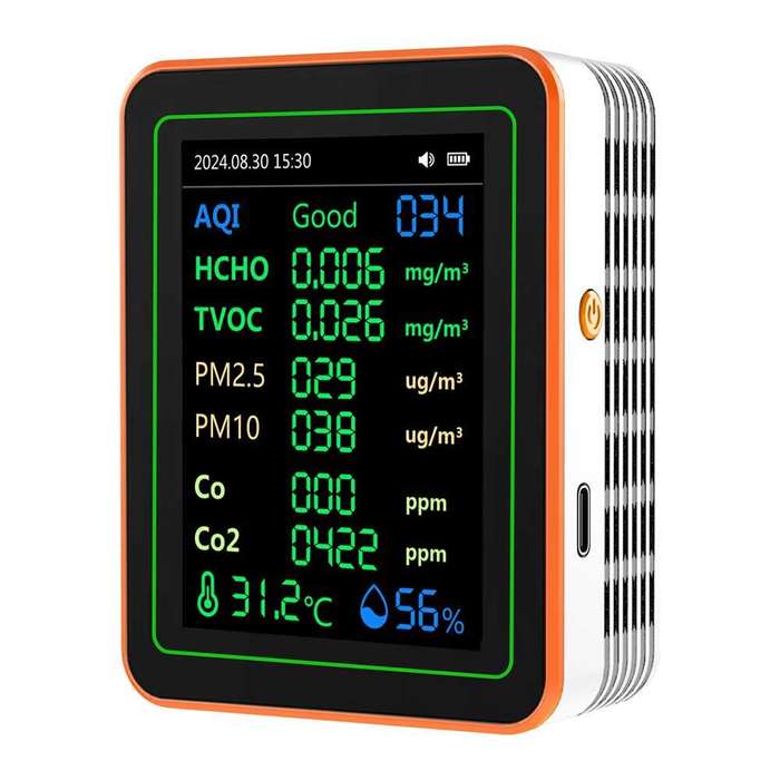 White - ZN-MT22 12-in-1 Air Quality Monitor AQI CO2 CO Formaldehyde TVOC PM2.5 PM10 Temperature Humi