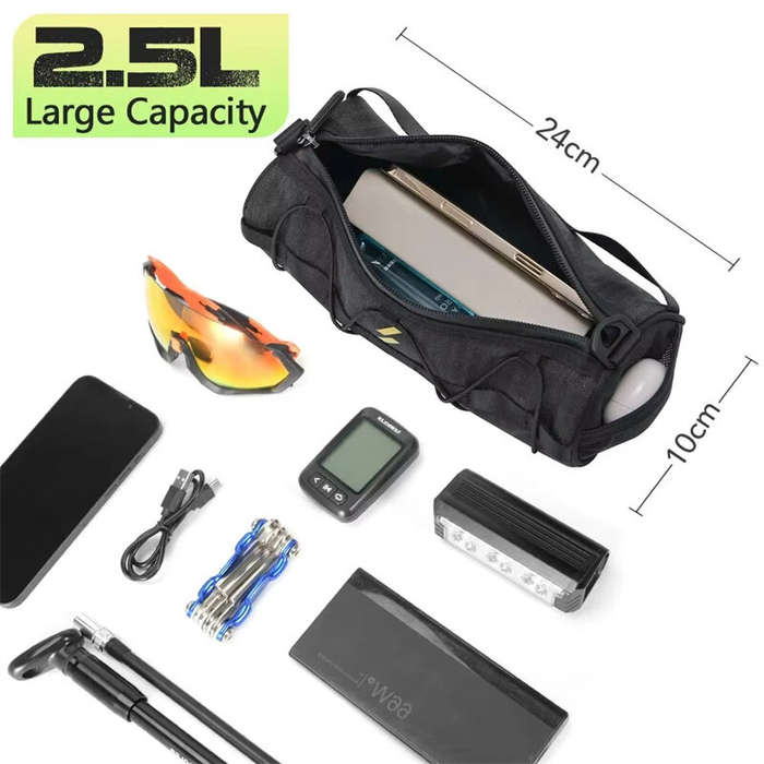 Black - NEWBOLER Handlebar Bag 2.5L Capacity 100% Polyester Waterproof Bicycle Frame Bag Multifuncti