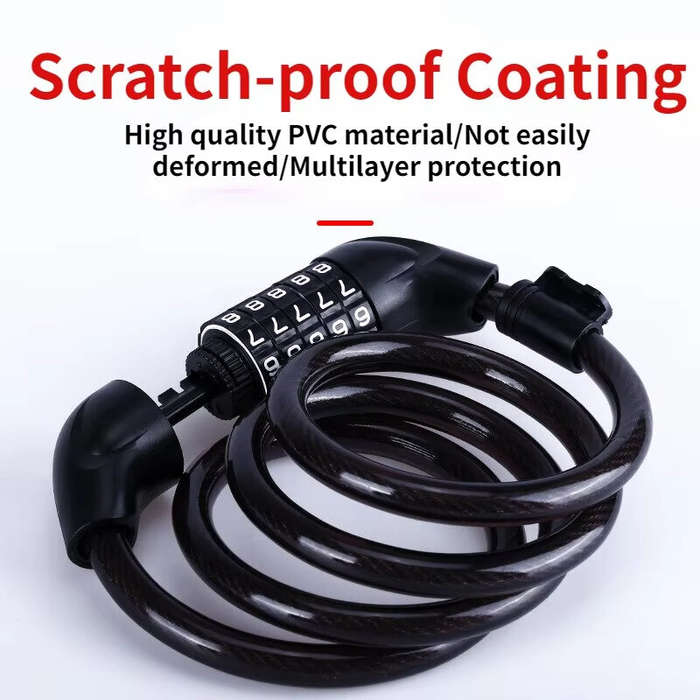 Black - XANES Bike Lock Steel Password Lock Five-digit Code Anti-theft 120CM Portable Safety Cable L