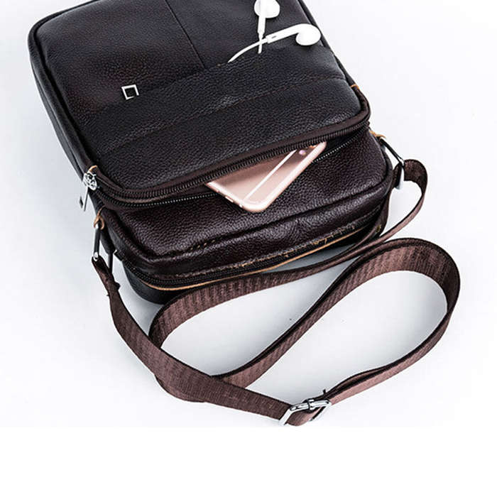 Black - BULLCAPTAIN Genuine Leather Mens Crossbody Bag Compact Messenger Bag Portable Zipper Design