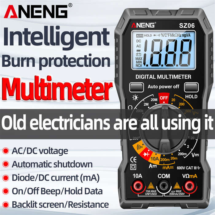 Red - ANENG SZ06 Digital Multimeter High Accuracy DC AC Voltage Current Resistance Tester Auto Shutd