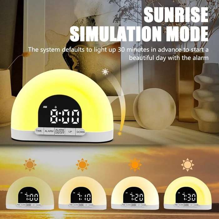 White - Simulated Sunrise Wake-Up Light Alarm Clock Wake-Up Light Simulates Sunrise Atmosphere Light