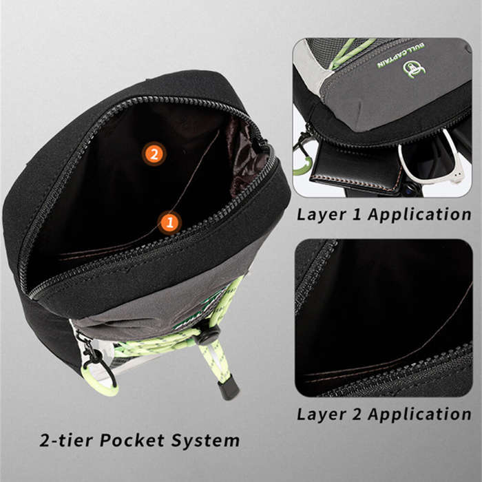 Black - BULLCAPTAIN Men Waterproof Oxford Cloth Sports Crossbody Bag Lightweight Multi-Compartment Z