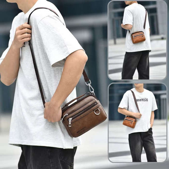 Black - WEIXIER PU Leather Men's Small Crossbody Bag Waterproof Portable Waist Pack Fashion Travel H