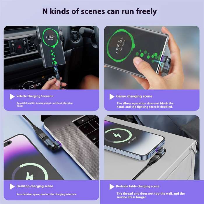 Micro USB Magnetic Head - 3-in-1 240W PD3.0 Magnetic USB Cable Adapter with Type-C/iP/Micro USB Fast