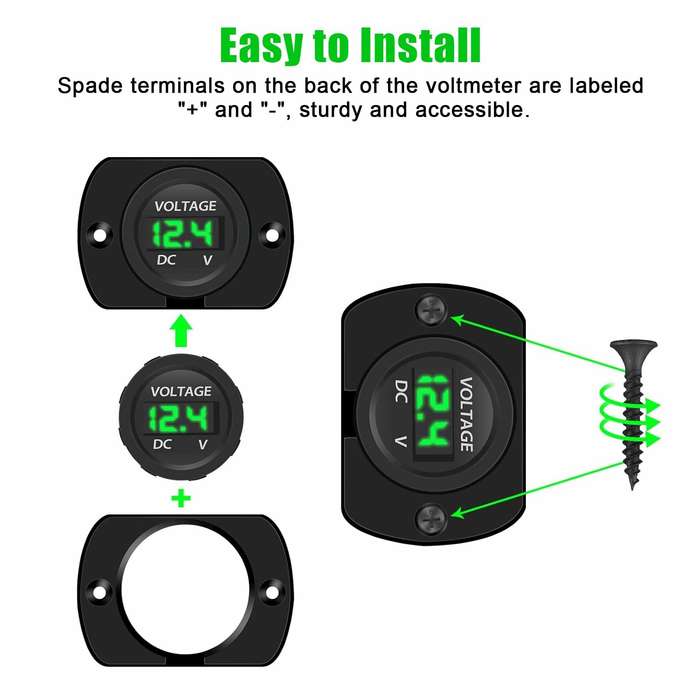 Blue - DC 12V 24V Digital LED Car Round Voltage Meter Panel Waterproof Voltmeter Tester LED Digital