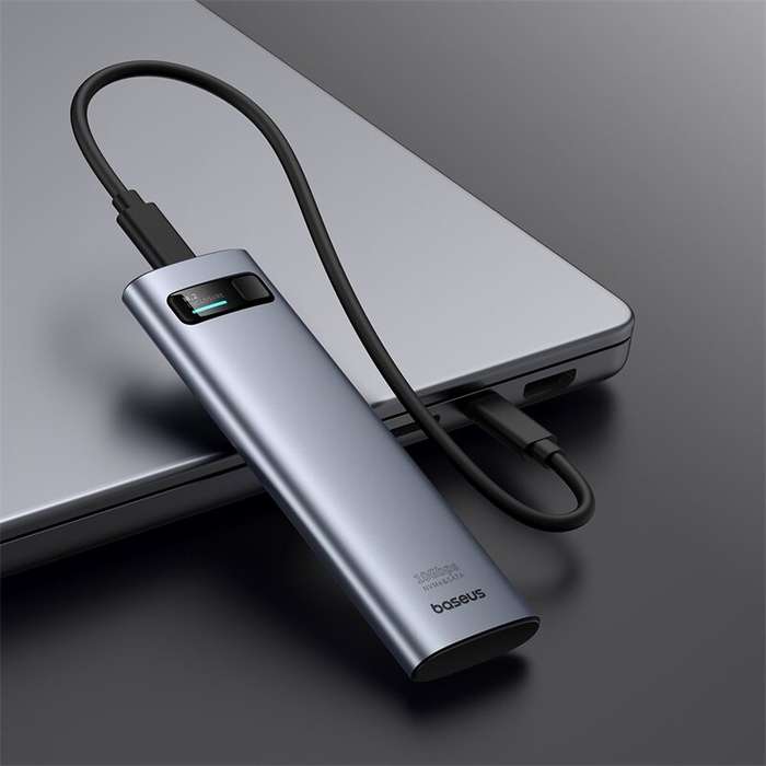 Grey - Baseus M.2 SSD Case Dual NVMe SATA Protocol 10Gbps M.2 to USB Type-C 3.2 Gen 2 Portable SATA