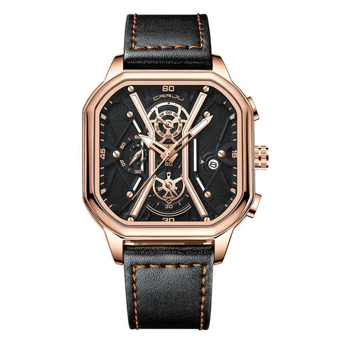 Black Silver - CRRJU Fashion Square Men's Watches Bussiness Quartz Watch Luxury Leather Wristwatch W