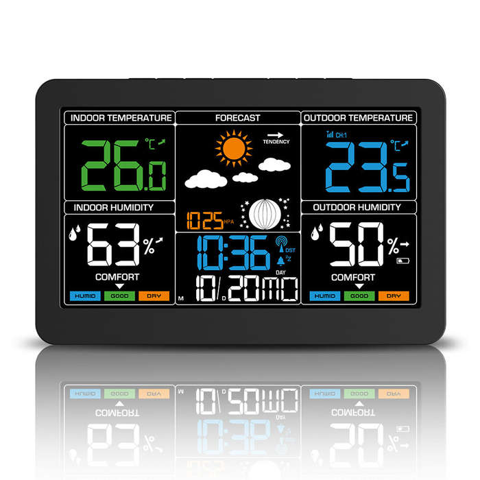 Black - Wireless Weather Station Indoor Outdoor Thermometer Hygrometer with Forecast Moon Phase Baro