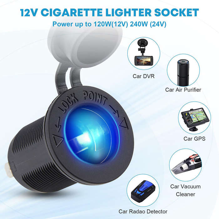 Black - 4 in 1 12V Socket with Single Switch 12 Volt Socket Motorhome with LED Voltmeter On/Off Swit