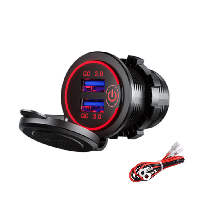 Green - 12-24V QC 3.0 Fast Dual USB Charger Touch Switch Waterproof Accessory For Motorcycle Car Tru
