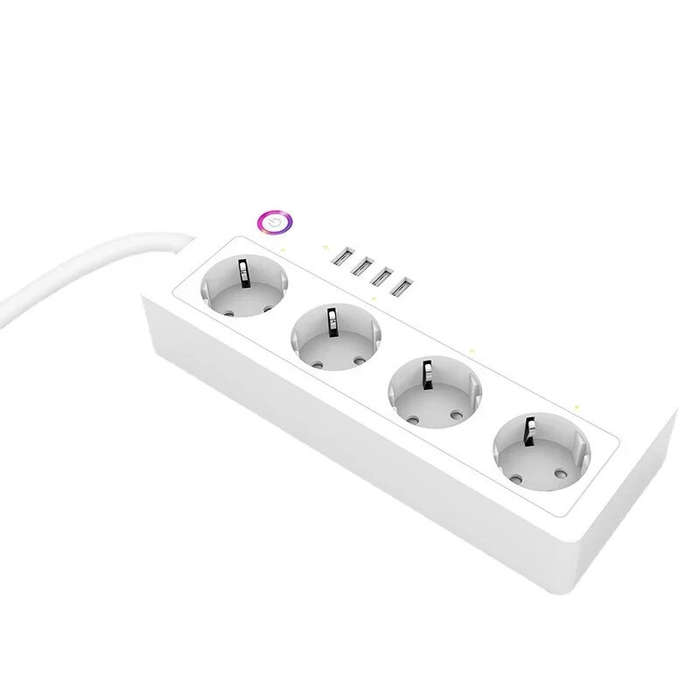 White - XS-A26 16A Smart WiFi Power Strip with 4 EU Outlets Plug and 4 USB Charging Port Timing Func