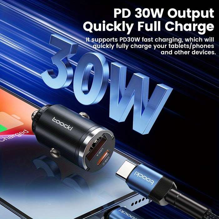 Black - Toocki 33W Car Charger USB-A+USB-C Dual Output Supports PD/QC3.0 Mini Ring Design for iPhone