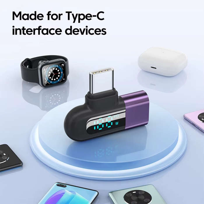Purple - 6A Type-C OTG Adapter 120W Fast Charging Digital Display USB-C to C Converter 480Mbps Data