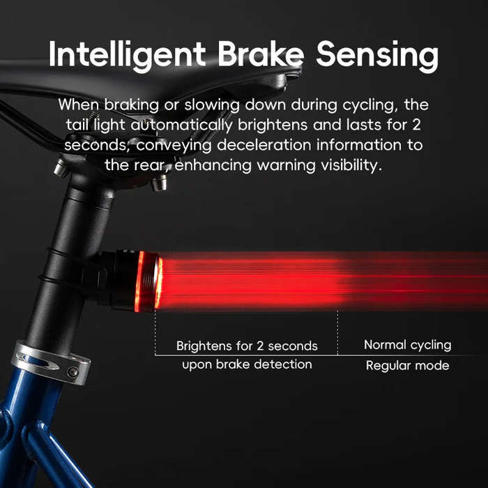 Black - ROCKBROS BL-S2 Smart Brake Sensing Bike Taillight 400mAh Battery Touch Control Light Sensing