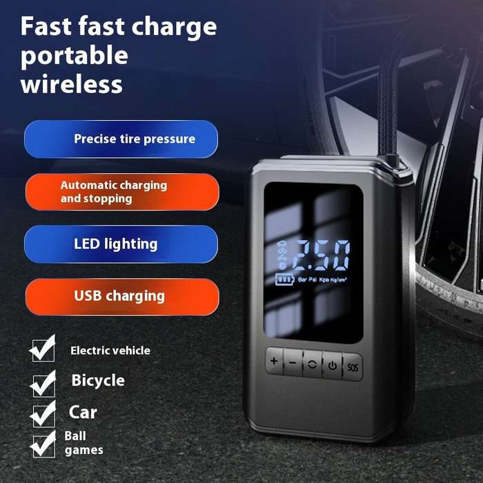 Black - 150PSI Portable Air Compressor for Car Tires with Automatic Shut off Digital Pressure Gauge