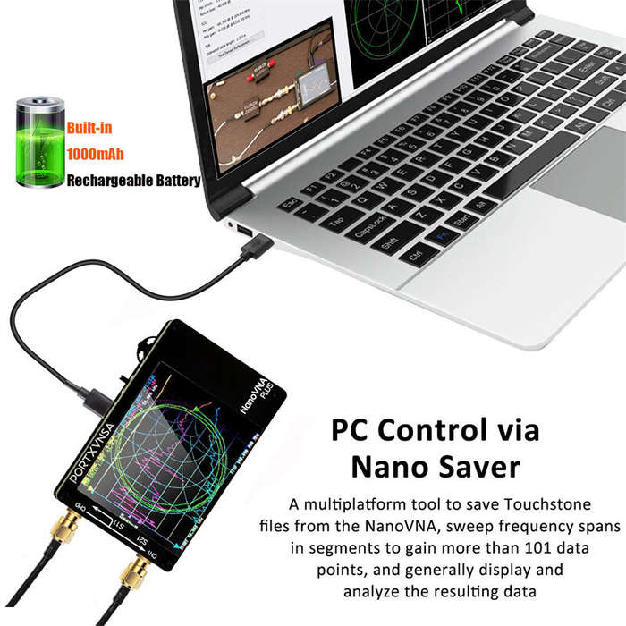 Black - PORTXVNSA NanoVNA Plus 50KHz-2.7GHz Vector Network Analyzer 80dB Dynamic Range Touch Screen