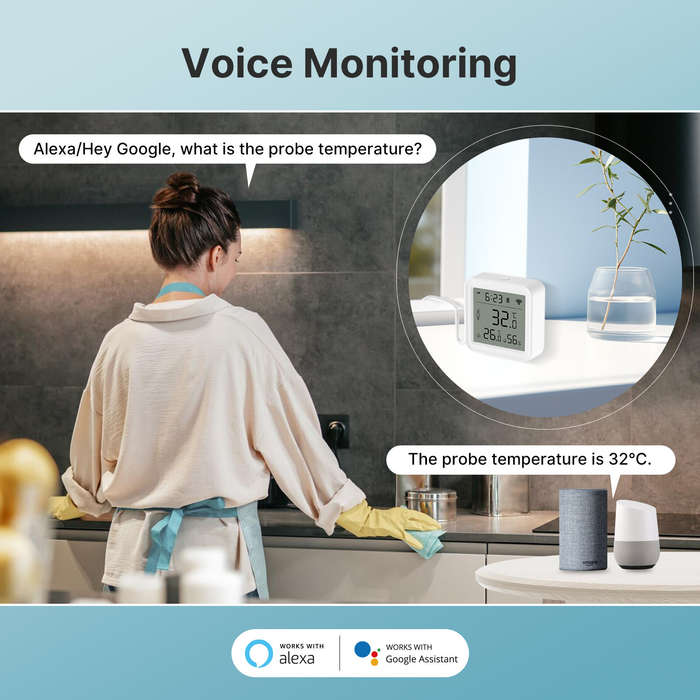 Moes Tuya WiFi Smart Temperature Humidity Sensor with 1M External Sensor Cable Probe APP Remote Moni