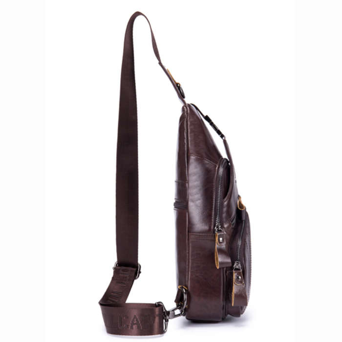 Yellow - BULLCAPTAIN Men Multi-Pocket Leather Chest Bag Casual Sports Multifunctional Large Capacity