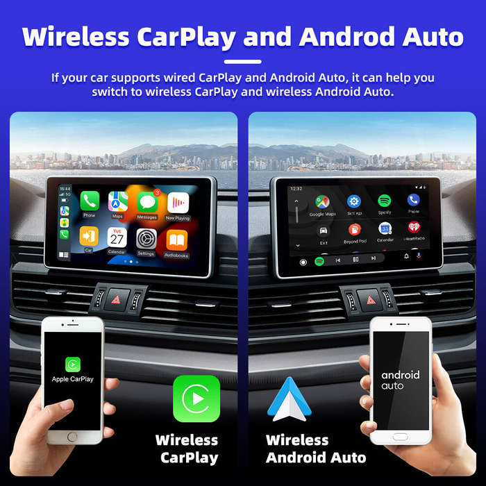Black - 2 in 1 Car AI Box Wireless CarPlay Adapter Wireless Android Car Adapter Box for Wired CarPla