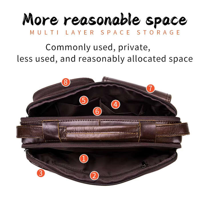 Coffee - BULLCAPTAIN Genuine Leather Mens Shoulder Bag Business Crossbody Bag Male Briefcase Messeng