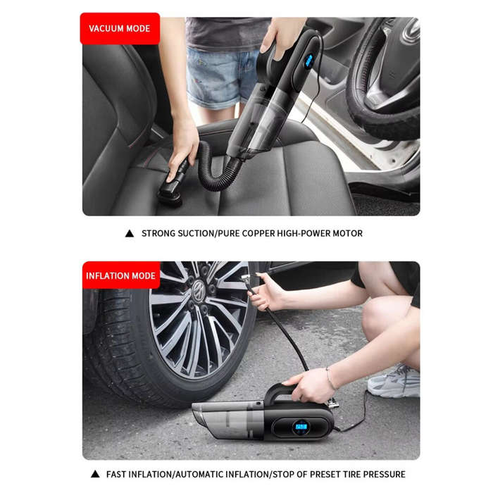White - Multi Functional Car Vacuum Cleaner Air Pump Digital Display 80W Suction 120W Inflation Port