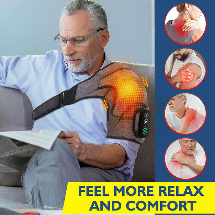 Black - Rechargeable Electric Heating Shoulder Pad Hot Compress Shoulder Warming Sleep Vibration Mas