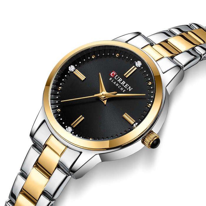 Black Gold - CURREN Luxury Brand Elegant Simple Rhinestone Quartz Watch Waterproof Stainless Steel S
