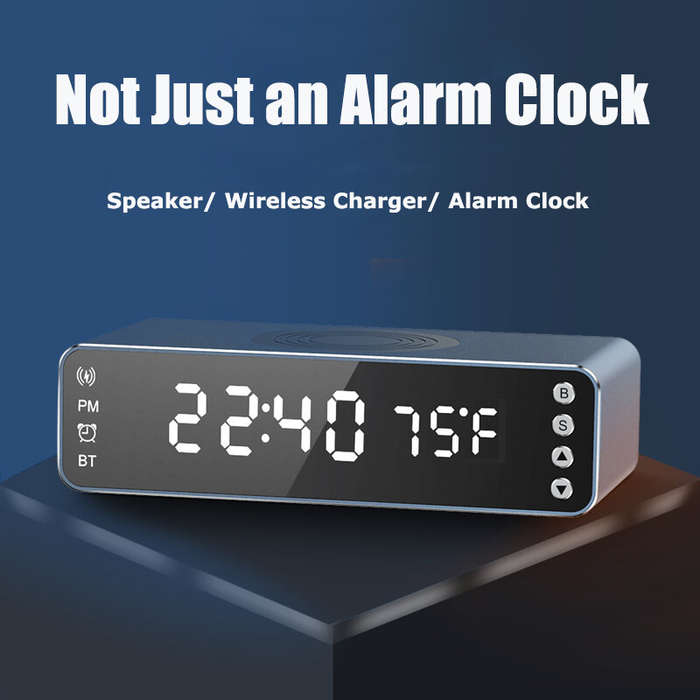 15W 3-in-1 Portable Speaker bluetooth Speaker LED Display Alarm Clock Wireless Charger Wireless Spea