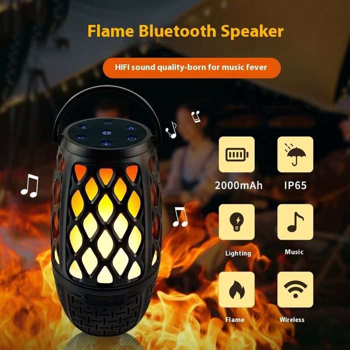 Black - HUOLEME HLM-010 Wireless bluetooth Speaker Handheld Flame Lighting Speakers 360 Stereo Surro