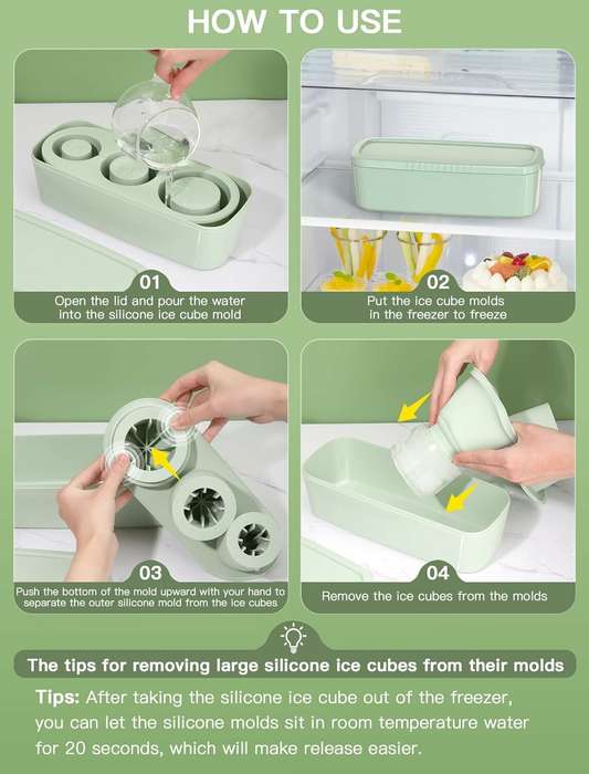 Coffee - 3 Pcs Silicone Ice Cube Tray for Tumbler, Hollow Cylinder Ice Mold with Lid and Bin for Fre