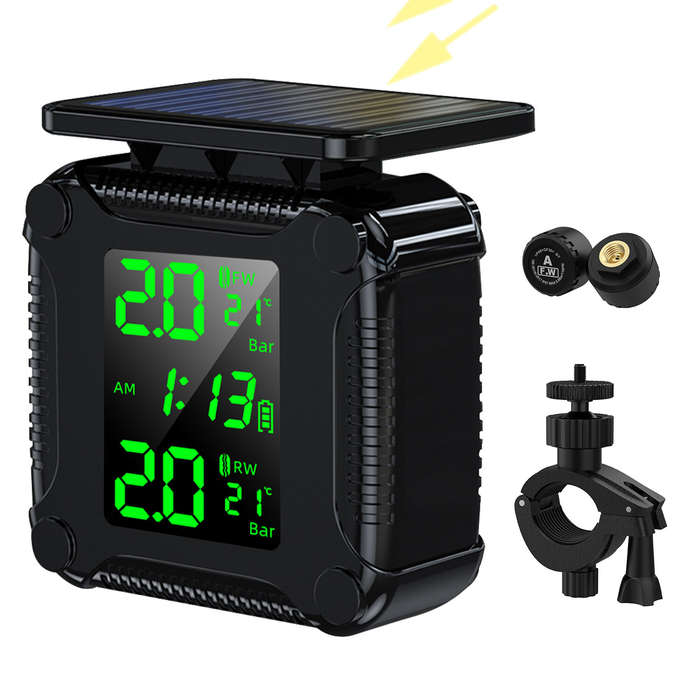 Motorcycle Solar Charge Tyre Temperature Alarm Sensor Tire Pressure Monitoring System Colorful Displ