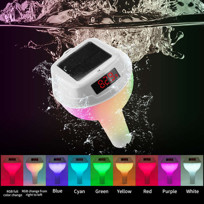 Blue - Wireless Solar Powered Pool Thermometer IP68 Waterproof RGB Ambient Light Temperature Display