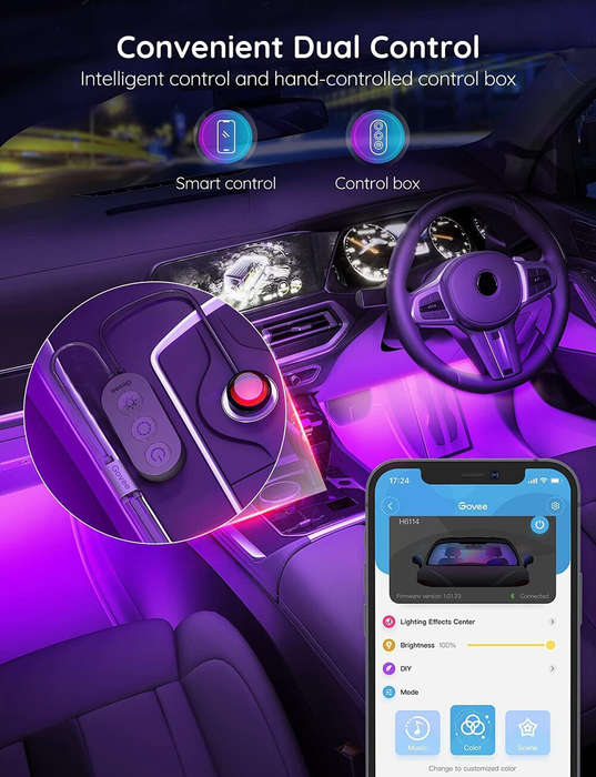 #1 - Car Atmosphere Lights Interior APP Control 12V 48 LEDs 1 To 4 Modified LED Colorful Atmosphere