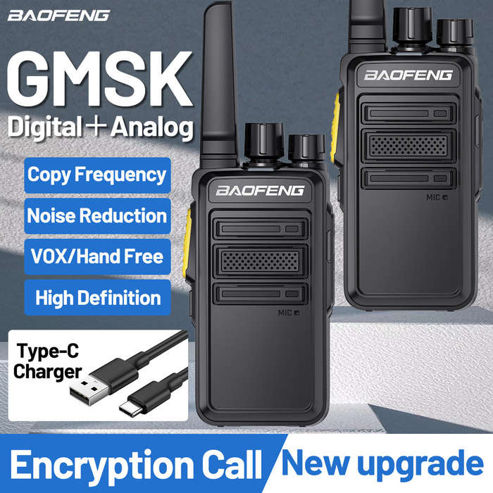 Black - 2pcs Baofeng BF-V12D GMSK Digital Analog Walkie Talkie 1-10KM Long Range 16CH Encrypted Call