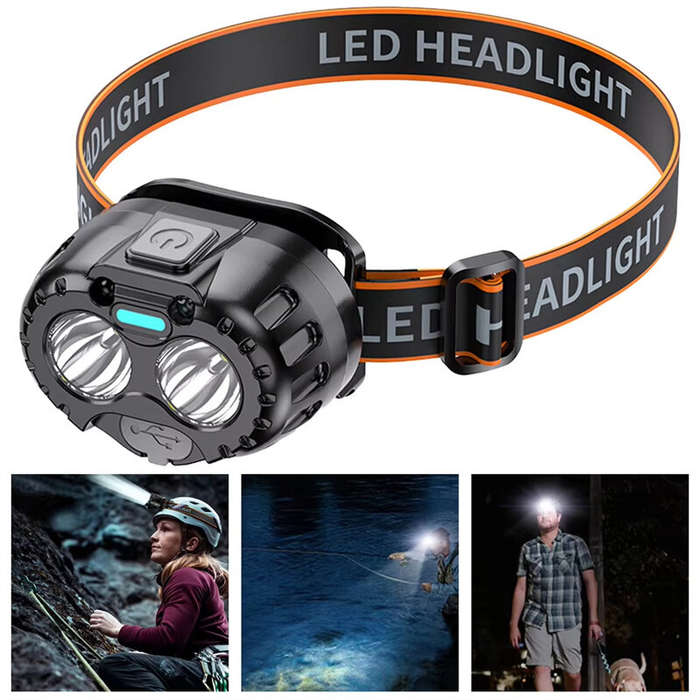 Black - Bikight Smart Sensor Powerful LED Headlamp USB Charging Emergency Head Flashlight 250LM XPE