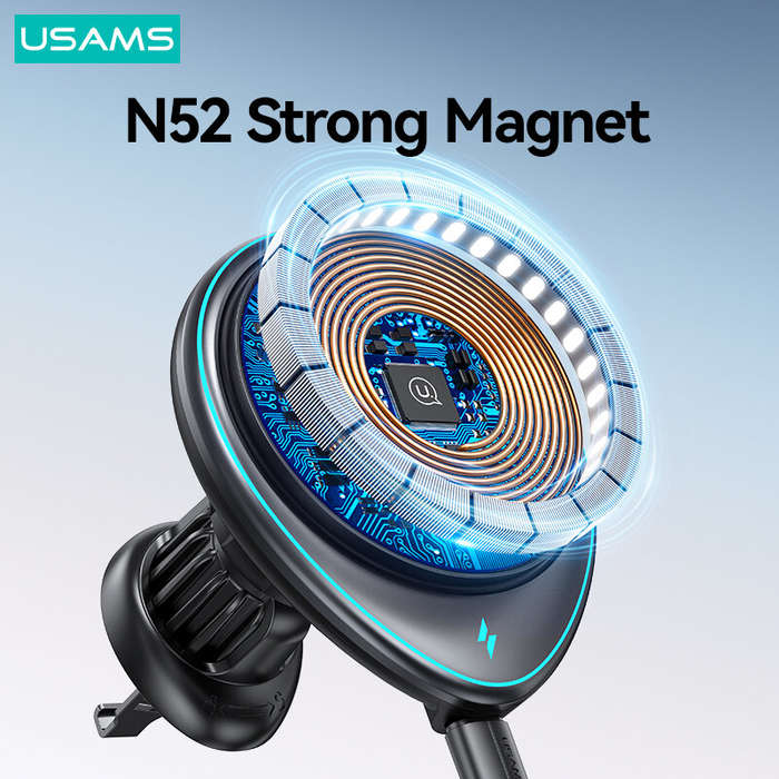 USAMS US-CD222 Wireless Magnetic Car Phone Holder 360 Rotary Air Vent Mount Stand for iPhone 15 14 1