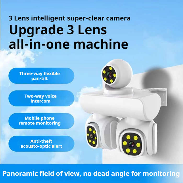 3MP Triple-Lens WIFI IP Camera P66 Waterproof Two-Way Audio Full-Color Night Vision Motion Alert Mob