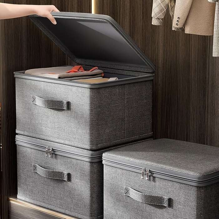 Grey - 45x35x26cm Large Capacity Fabric Clothes Storage Box Modern Stackable Waterproof Storage Box