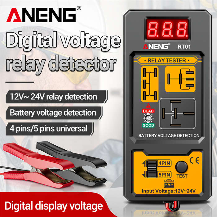 Black - ANENG RT01 Automotive Relay Tester Digital Voltage Relay Detecter 4-Pin 5-Pin Relay Display