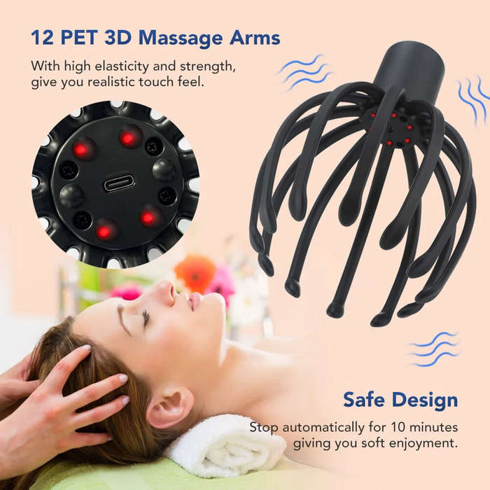 Black - Electric Octopus Claw Head Massager Scalp Scratcher Massage Machine Relief Head Stress Fatig