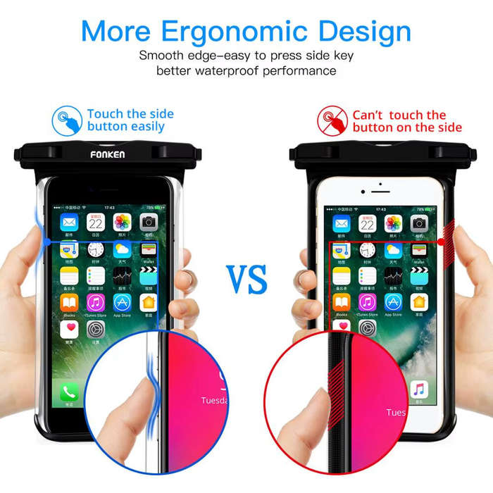 White - Fonken IPX8 Waterproof Phone Case with Lanyard Full Touch Screen Clear Dry Bag for Up to 6.5