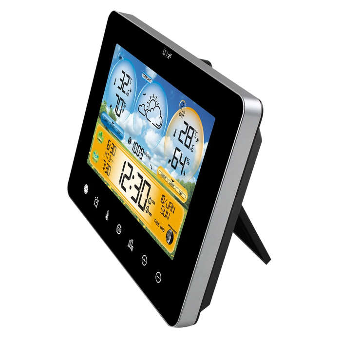 Black - Multifunctional Touchscreen Weather Station Alarm Clock Wireless Weather Station Color Scree
