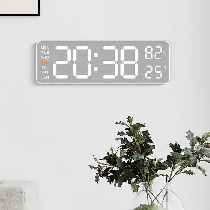 #A - Electronic Wall Clock Temperature Humidity Display Metal Brushed Multifunctional Wall Clock Dig