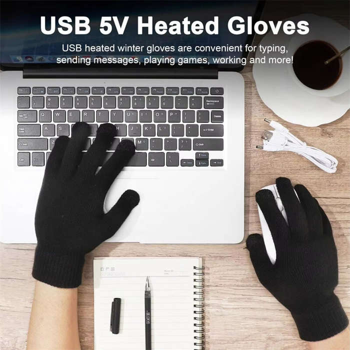 Grey - TENGOO Winter Electric Heated Gloves USB Rechargeable Electric Heated Gloves Warm Gloves for